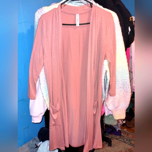 Zenana Open Front Cardigan With Pockets - Picture 3 of 3